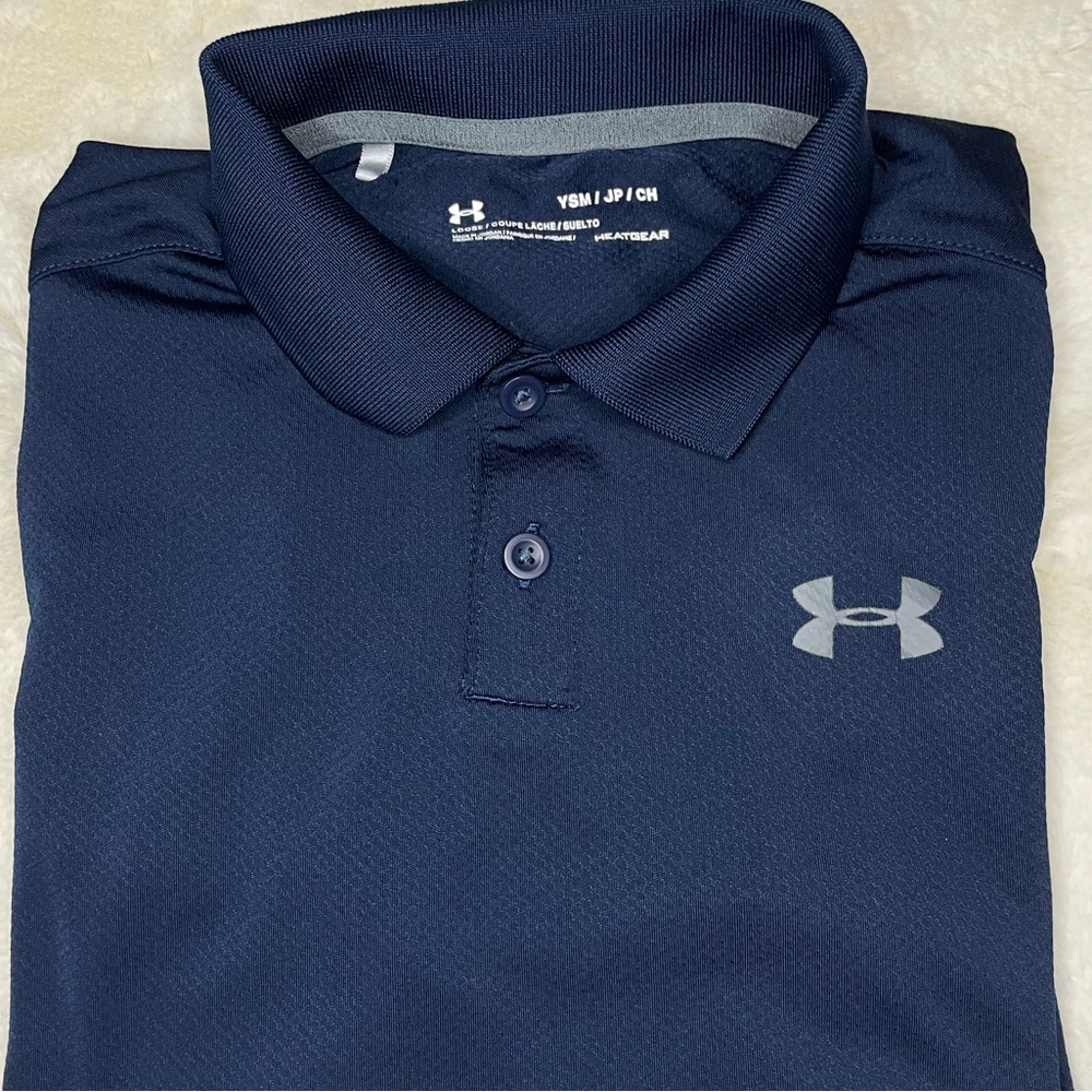 Under Armour Navy Blue Loose Fit Heat Gear Boys Polo-Youth Small